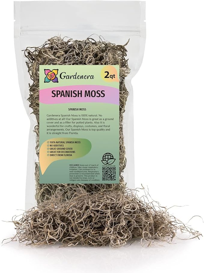 Premium Natural Spanish Moss | Natural Preserved - Great Ground Cover - Filler for Potted Plants - by GARDENERA - 2 Quart Bag