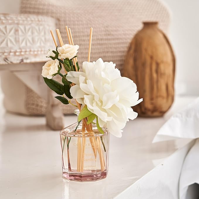 COCORRÍNA Reed Diffuser - Peony Garden 8.5oz Flower Reed Diffuser Set with 8 Sticks, Home Fragrance Reed Diffuser for Home Bedroom Office Bathroom Shelf Decor (Master Collection)
