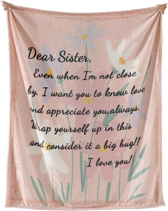 Geniospin Throw Blanket Gifts for Sister, Dear Sister Blanket for Birthday Presents, Super Soft Flannel Throw Blanket for Christmas for Couch Bed Sofa, Warm and Cozy