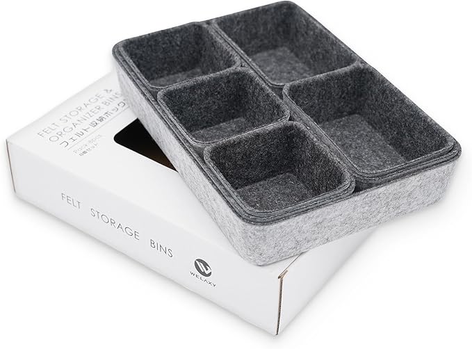Welaxy desk drawer organizer tray shallow felt storage bin for office suppliers makeup pen keys craft brush decluttering 8-piece sleek minimalist lifestyle gift for men (Charcoal)