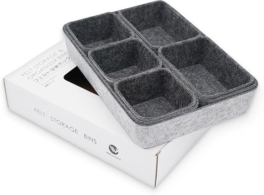 Welaxy desk drawer organizer tray shallow felt storage bin for office suppliers makeup pen keys craft brush decluttering 8-piece sleek minimalist lifestyle gift for men (Charcoal)
