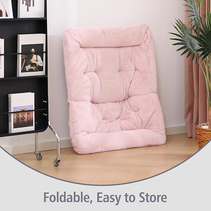 Welnow Comfy Saucer Chair, Oversized Folding Reading Chair for Adults with Throw Pillow Soft Faux Fur Lounge Chair for Bedroom Furry Accent Chair for Living Room, Dorm Rooms, Pink
