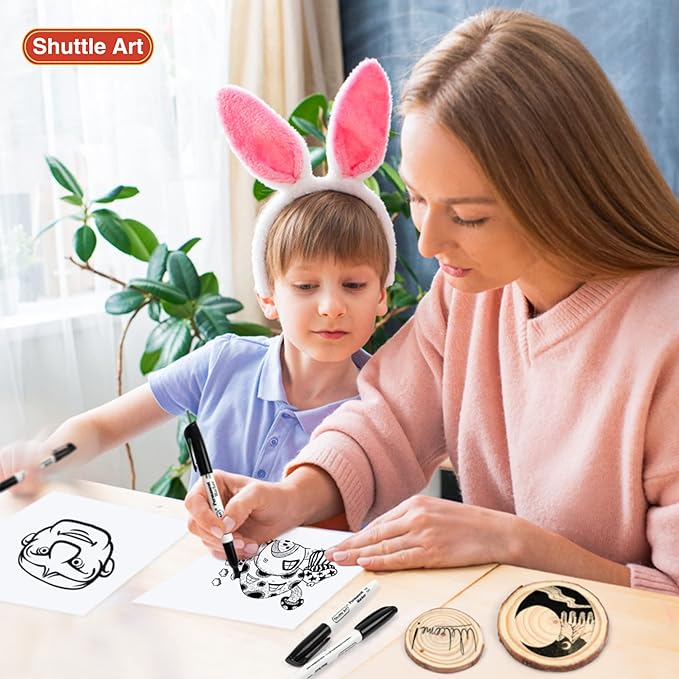 Shuttle Art 24 Black Permanent Markers Fine Tip Markers, Perfect on Plastic, Wood, Stone, Metal and Glass for Doodling, Coloring, Marking, School Supplies