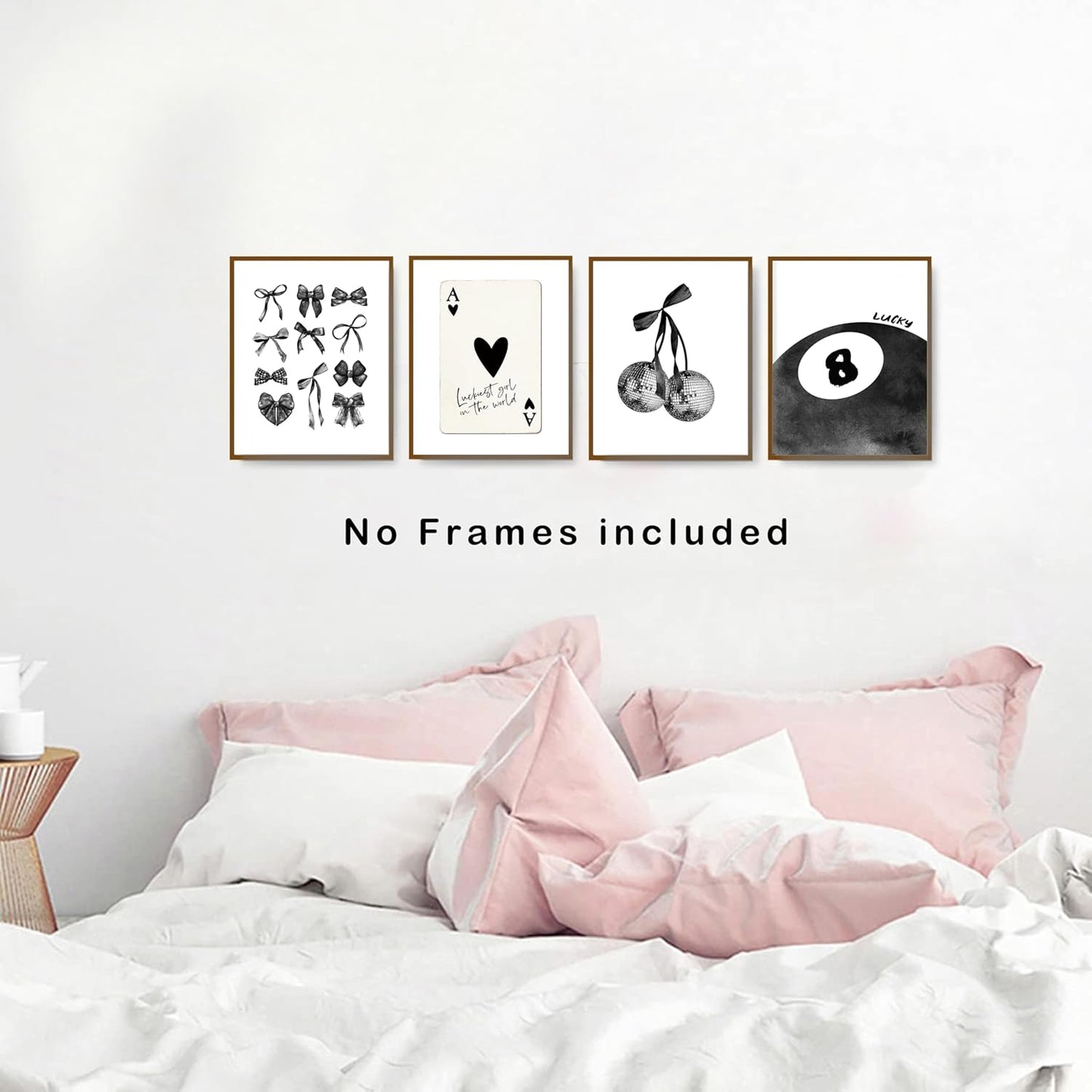 okaxscm Black Coquette Trendy Preppy Wall Art Prints Set of 4, Coquette Room Decor, Preppy Room Decor Aesthetic, Black Bow Disco 8 Ball Cherry Wall Decor Posters for Girls Bedroom Dorm, 8x10 Unframed