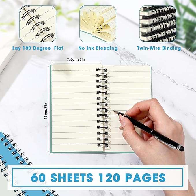 Jutom 5 Pcs Small Spiral Notebooks Memo Pads 3x5 Bulk Small Pocket Notebooks Mini Notepads with Lined Pages Small Journals for Office School Work Writing Supplies,120 Pages (Morandi Color)