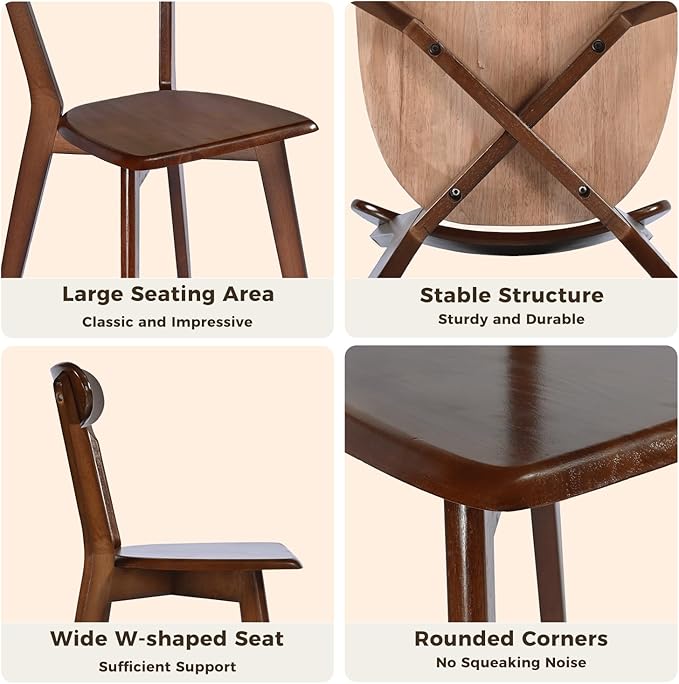 DELAVIN Soild Wood Dining Chairs Set of 6, Mid Century Oak Wood Kitchen Chairs, Vintage Dining Room Chairs Set Suitable for Kitchen, Walnut