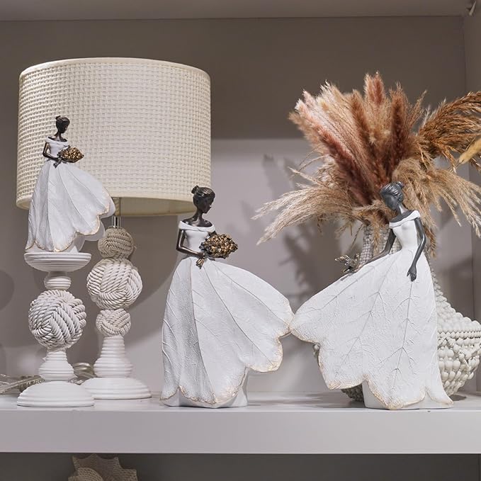 Guichifun Fairy Statue Collection Home Decoration - White Leaf Angel Girls Resin Home Decor for Outside or Inside Rustic Garden Outdoor Yard Decorations Figurines Memory Gift 7.5 x 4.5 x 11.5 Inch