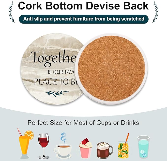 Best Housewarming Gifts for New Home Drink Ceramic Coasters Set of 6 Farmhouse Coffee Table Decor Outdoor Coaster Set with Holder Cup Coasters Decorative Christmas Home Gift for Family House