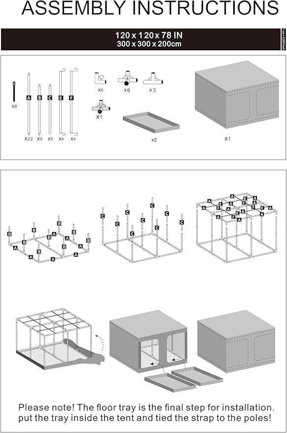 Grow Tent 120"x120"x78" Grow Tents Plant Tent 600D Mylar Reflective Grow Tent for Hydroponics Indoor Growing with Observation Window and Waterproof Floor Tray 10x10