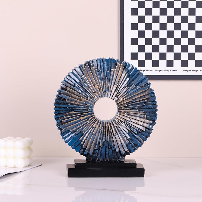 Blue Home Decor Sculpture, Above Kitchen Cabinet Decor Aesthetic, Living Room Decor Round Statue Medallion, Center Pieces Decoration for Table - Ideal Coffee Table Blue Bedroom, Office Desktop Decor