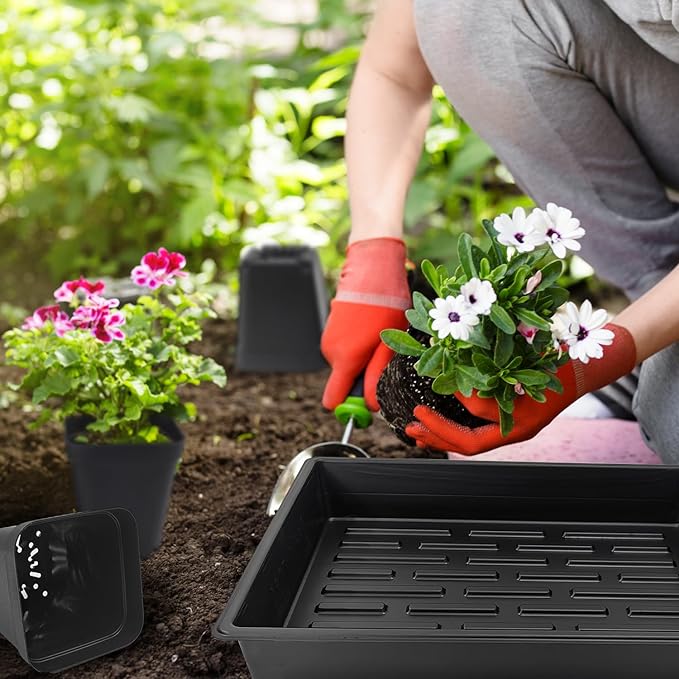 4 inch (10CM) Square Nursery Pots 60pcs, Sturdy Seedlings Trays 5 Pcs, Seeds Starter Germination Tray, Microgreening Planter Nursery Propagation 5 Sets