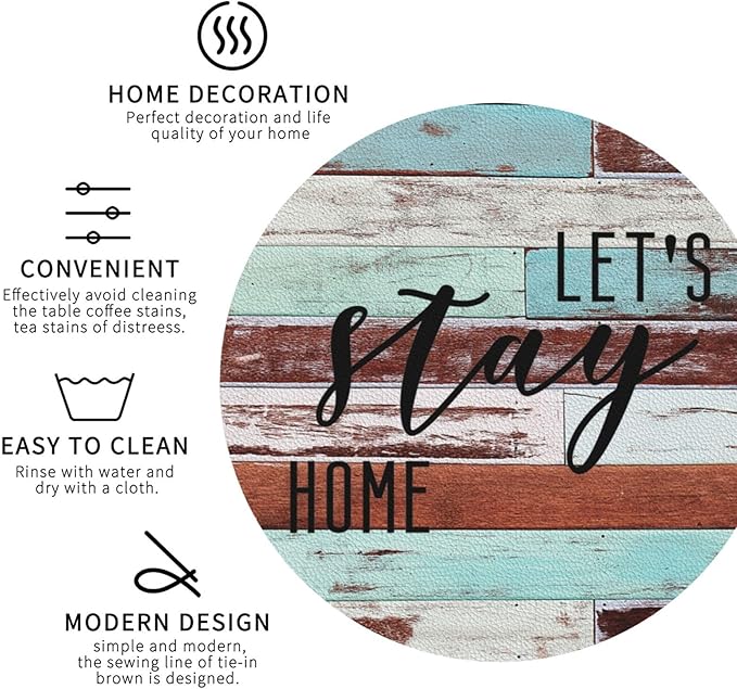 Farmhouse Wooden Home Coasters Set of 6 Coasters for Drinks Absorbent Double-Sided Leather PVC Coaster for Tabletop Protection Coffee Table Decor Ideal for Home Decor House Warming Gifts