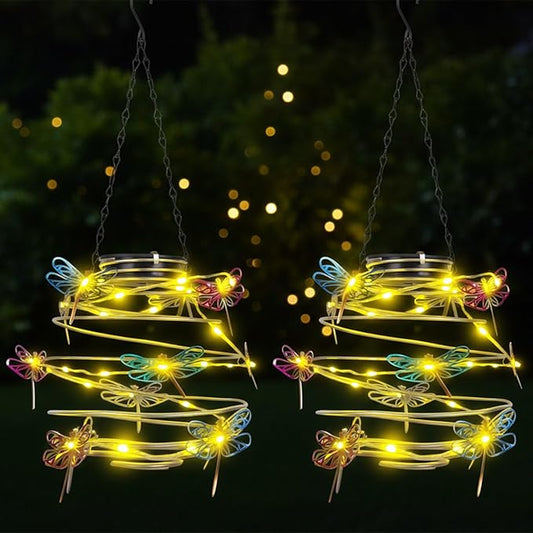 2 Pack Solar Outdoor Lantern Hanging Lights - 30LED Waterproof Solar Dragonfly Light Outdoor,Hanging Decor for Garden,Yard,Porch Patio,Lawn Backyard Landscape Pathway Outside,Gifts for Women