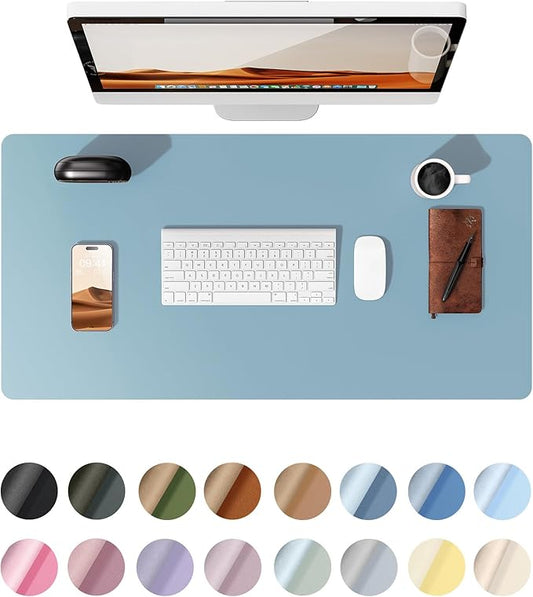 YSAGi Leather Desk Protector, Office Mat, Large Mouse Mat, Non-Slip PU Leather Blotter, Laptop Desk Pad, Waterproof Writing Pad for Office and Home (Ice Blue, 31.5" x 15.8")