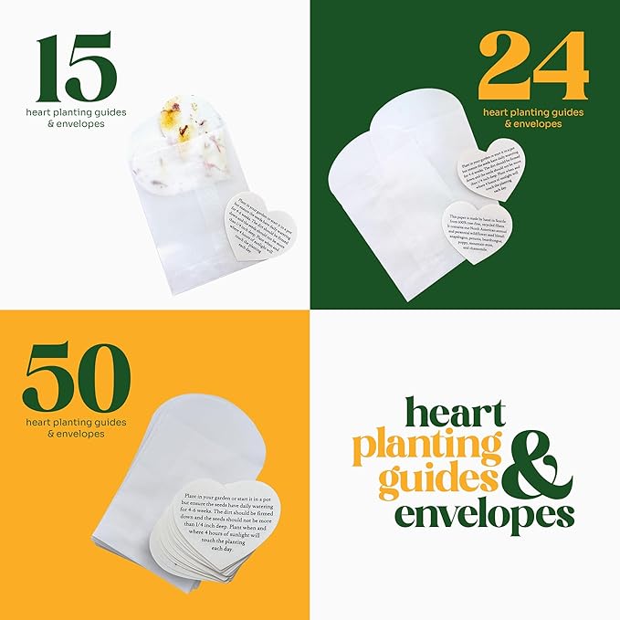 24 Sets of Heart Planting Guide with Glassine Envelopes – Perfect for Seed Paper Products, Wedding Favors, and Gift Sets