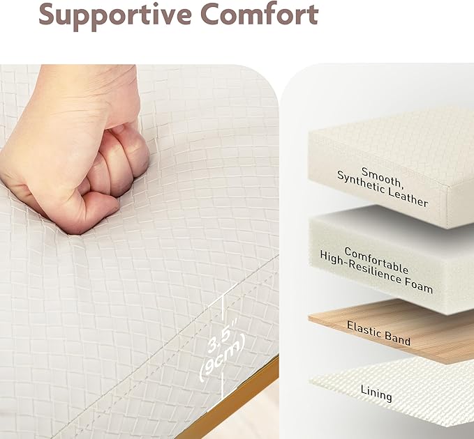 ALPHA HOME 24 Inch Bar Stools Set of 6, Kitchen Counter Stools with Backs, PU Leather Barstools, White Bar Stools with Upholstered Footrest, Sturdy Chromed Metal Steel Frame, Off-White