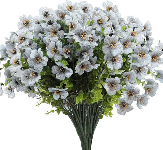 12 Bundles UV Resistant Artificial Outdoor Flowers Fake Silk Flowers Faux Plastic Plants Garden Porch Window Box Table Vase Home Decoration White