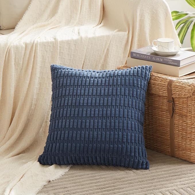 Fancy Homi 2 Packs Dusty Blue 26x26 Pillow Covers, Euro Pillow Covers with Stripe Pattern, Big Throw Pillow Covers for Couch Bedroom 66x66 cm