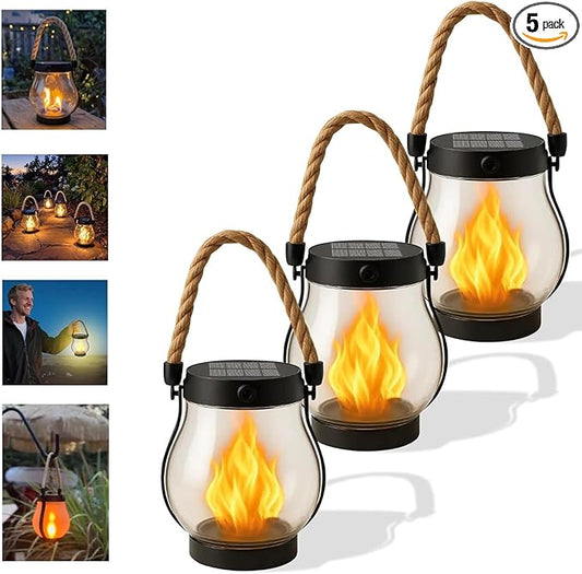 Kaliqo Solar Lanterns Outdoor Lights, Hemp Rope Flame Lights, Dancing Flame Solar Lights,It is Suitable for Outdoor Camping, Home Garden Decoration, Etc. (3pcs)