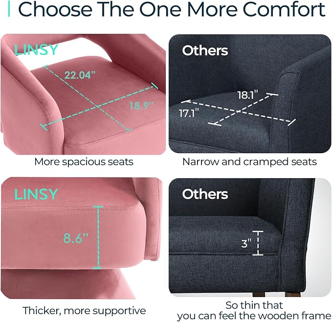 LINSY Swivel Barrel Chair, 360° Modern Swivel Accent Chairs with Arms, Boucle Swivel Chair Pink Velvet Chairs for Bedroom Living Room Small Spaces