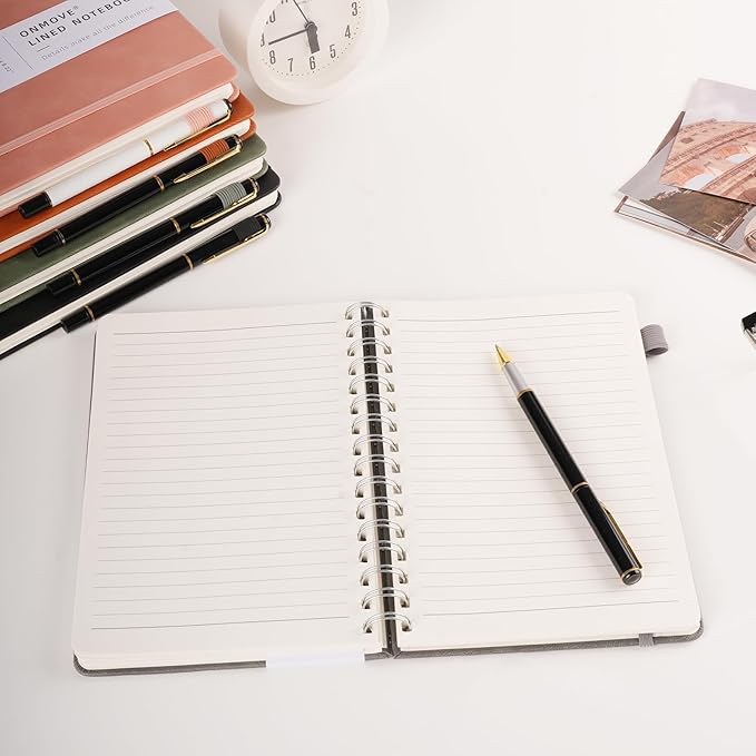 Spiral Notebooks Journal for Women Men 12 Pack Bulk Leather Hardcover with Pen Holder A5 160 Pages 100 GSM Thick Paper for Work School Lined Brown