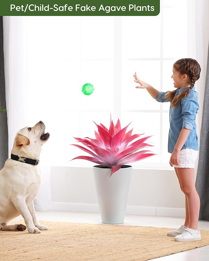 Velener Artificial Agave Plant Set, 28 Inch, Faux Aesthetic Plants for Home Decor, Realistic Fake Red and White Agave Plants Indoor Without Pot, Set of 2