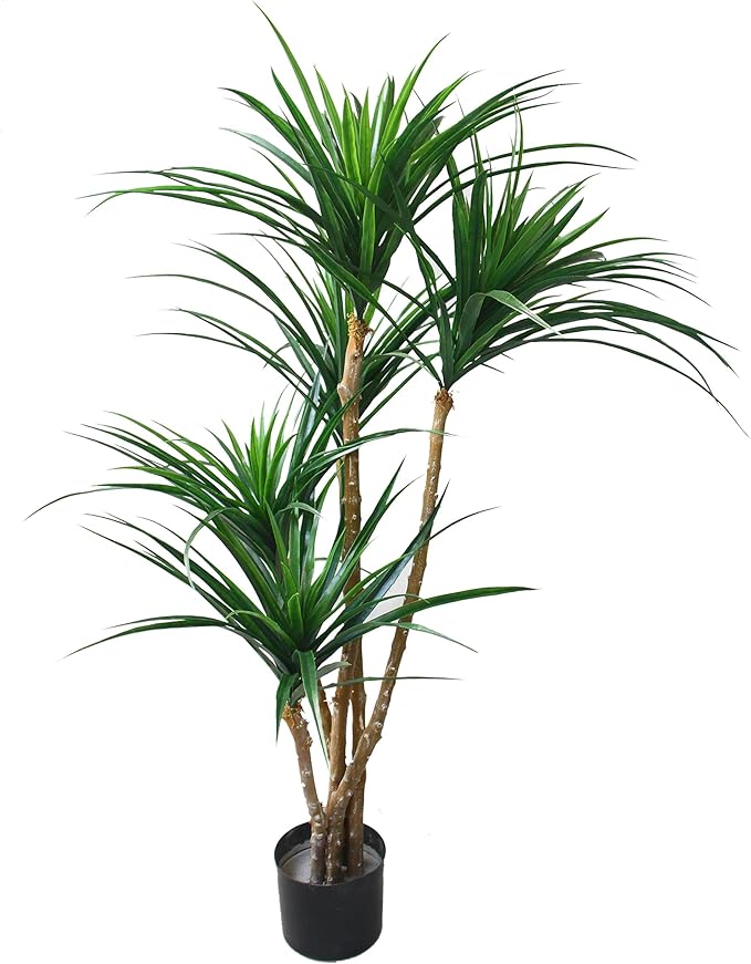Pure Garden Artificial Tree - 51-Inch Tropical Yucca Plant with Rubber Leaves and Natural Trunk for Living Room, Bedroom and Office - Faux Plants
