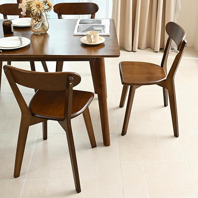 DELAVIN Soild Wood Dining Chairs Set of 2, Oak Wood Kitchen Chairs, Mid Century Modern Dining Room Chairs, Walnut