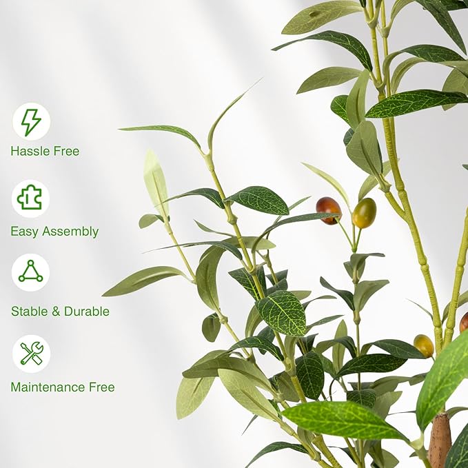 Artificial Olive Trees 7FT - Large Faux Olive Tree for Indoor with White Planter, Tall Fake Olive Silk Tree Realistic Olive Plants with Branches and Fruits for Home Decor Office Living Room