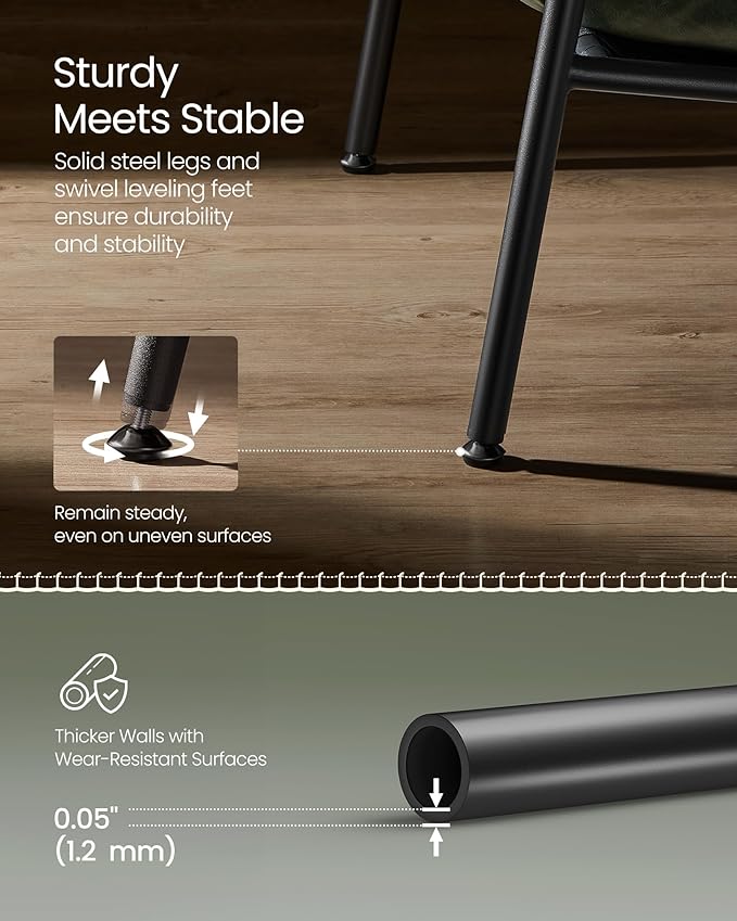 VASAGLE EKHO Collection - Accent Chair, Metal Framed Armchair, Synthetic Leather with Stitching, Mid-Century Modern, Sling Chair for Living, Bedroom, Reading Room, Lounge, Forest Green ULAC014C01