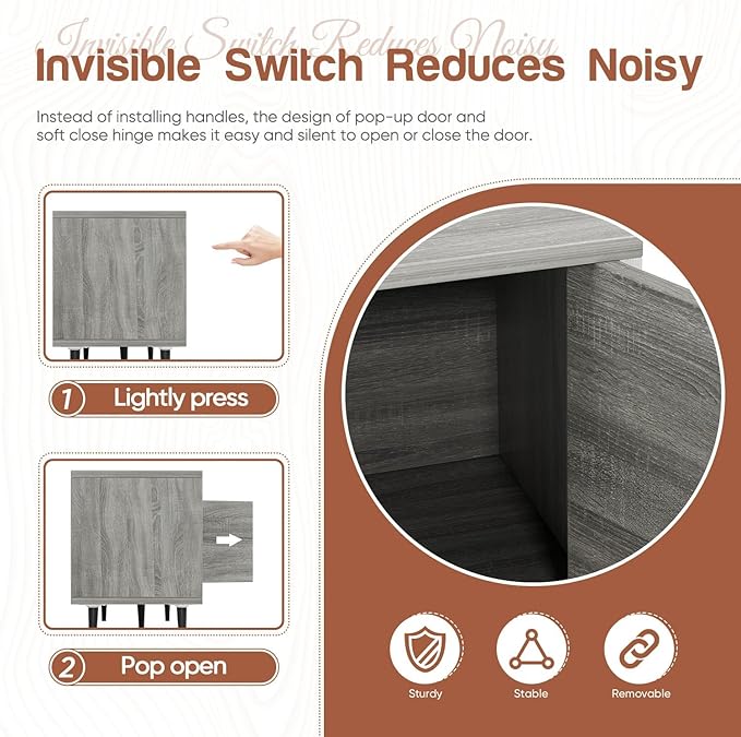 YESHOMY Modern TV Stand for 65" Television, Entertainment Center with Two Storage Cabinets, Retro Style Media Console for Living Room, Bedroom, Office, 58 Inch, Gray