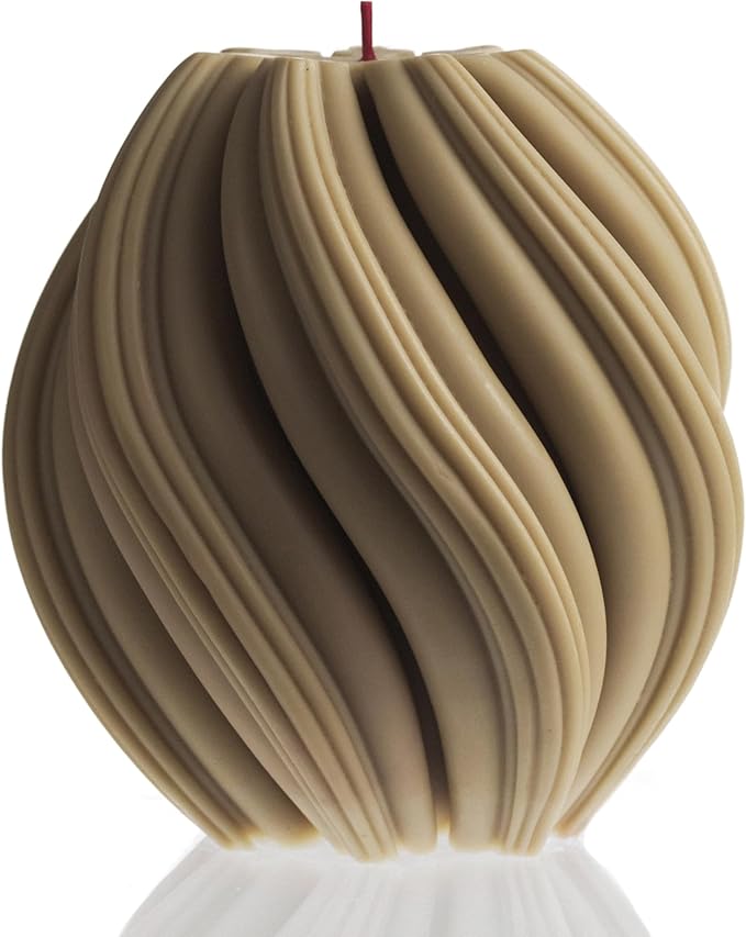 LAWA Swirl Candle - Large Beautiful Handmade Pillar Scented Soy Wax Twirl Elegant Bubble Aesthetic Candle Housewarming Gift Home Room Shelf Decor Idea Spiral Olive Beige (Medium)