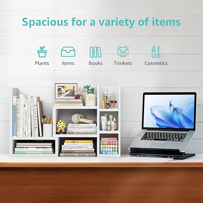 Desk Shelves Desktop Orgnizer Shlef - White Office Organization for Top of Desk Organizers and Accessories Corner Bookshelf Table Top Shelving Small Hutch Decorations for Women Office