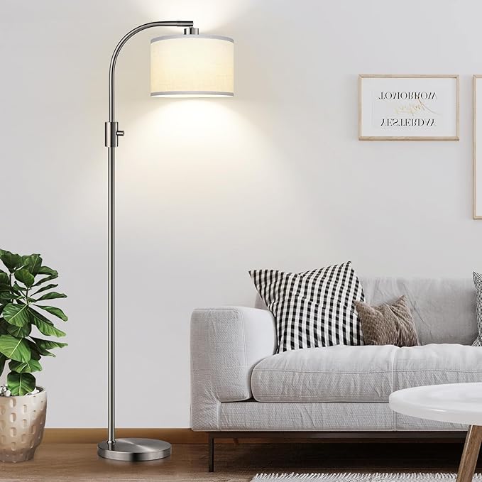 Nintiue Dimmable Floor Lamp, 1200 Lumens LED Edison Bulb Included, Arc Floor Lamps for Living Room Modern Standing Lamp with Linen Shade, ‎F1599