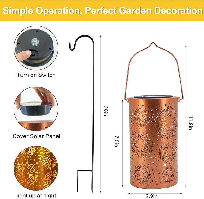 Christmas Gifts for Women, Fireworks Birthday Gifts for Women Mom Grandma Solar Lanterns Outdoor Waterproof Garden Decor Hanging LED Decorative Light for Patio Yard Lawn Front Porch Gardening Gifts