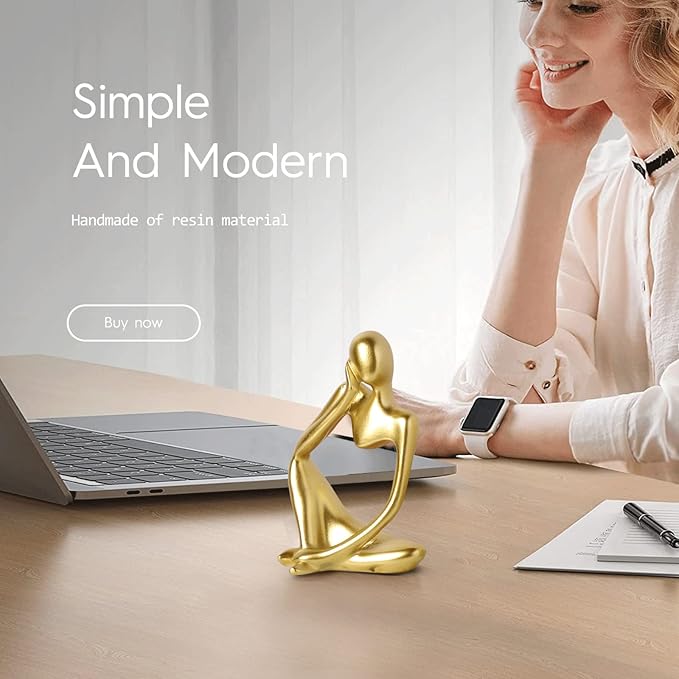 BrownLove 3pcs Golden Decor Thinker Statue Abstract Art Sculpture，Resin Collectible Figurines for Home Living Room Office Shelf Decoration