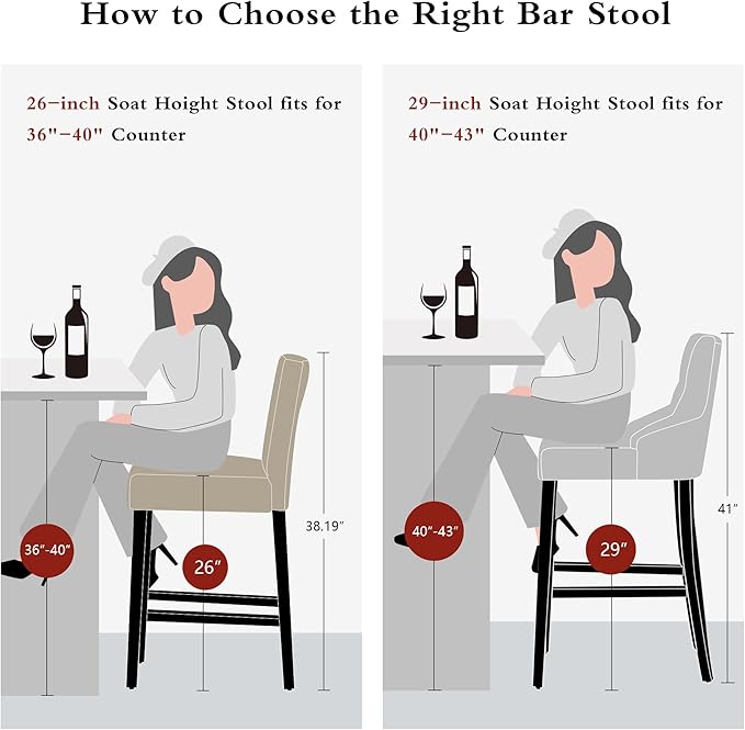 26'' Faux Leather Bar Stools Set of 4, Modern Upholstered Bar Height Bar Chairs, Soild Wood Legs Barstools with Back, Beige