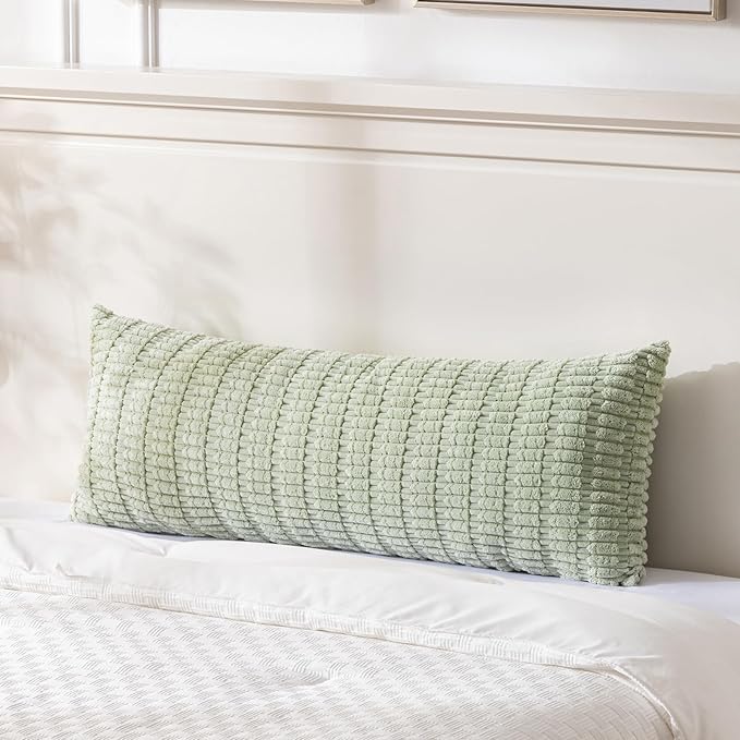 Fancy Homi 2 Packs Sage Green Long Lumbar Decorative Throw Pillow Covers 14x36 Inch for Bed Couch Bedroom, Soft Corduroy Rectangle Solid Cushion Case 35x91 cm, Rustic Farmhouse Boho Room Décor