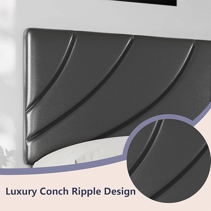 HOMBCK Bed Frame Full Size with Headboard, Linen Upholstered Bed Frame with Strong Wood Slats, No Box Spring Needed, Easy Assembly, Grey