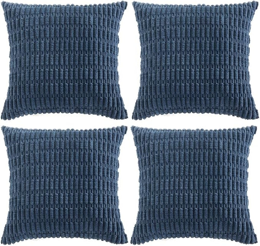 Fancy Homi 4 Packs Dusty Blue Decorative Throw Pillow Covers 20x20 Inch for Living Room Couch Bed Sofa, Rustic Farmhouse Boho Home Decor, Soft Plush Striped Corduroy Square Cushion Case 50x50 cm