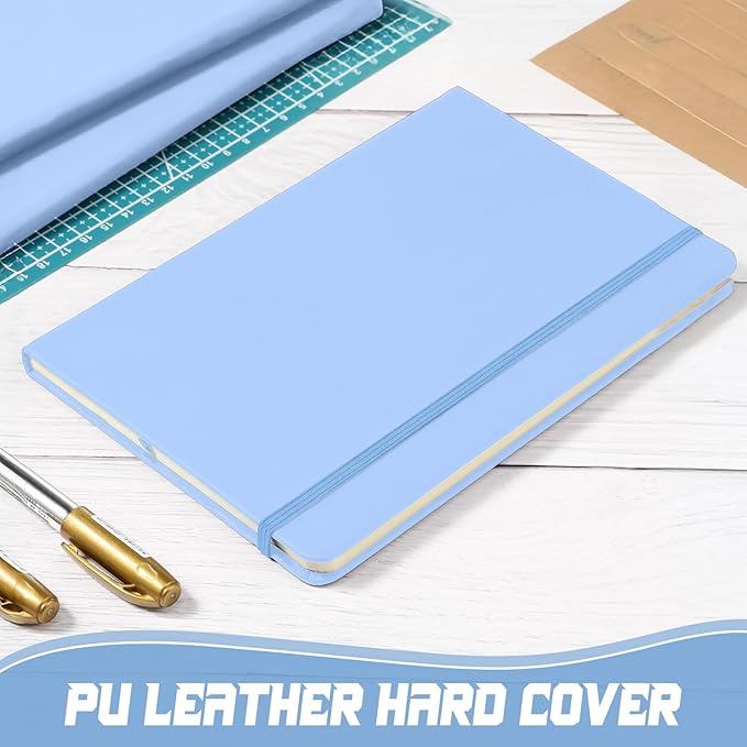 Honoson 20 Pack Lined Journal Notebooks A5 Hardcover Executive Notebook 5.5" x 8.3" PU Leather Wide Ruled Journals Bulk with Elastic Band for Home Business Office School Supplies(Light Blue)