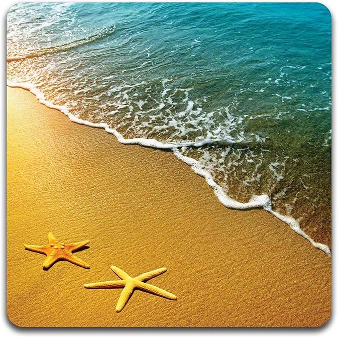 Starfish on The Beach Square Coaster Set - Made of Recycled Rubber - Set of 4