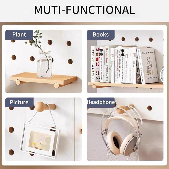 Wood Desk Shelf Organizer, 2 Tier Desktop Bookshelf for Home and Office Supply, Wooden Desktop Organizer with Pegboard Design, Adjustable Display Shelf for Computer Desk