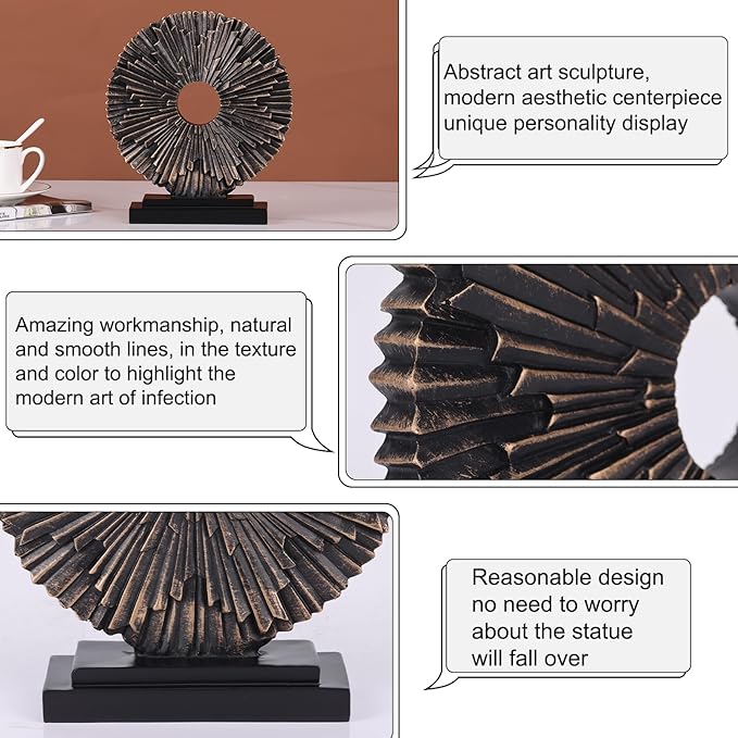 Gold Home Decor Sculpture, Above Kitchen Cabinet Decor Aesthetic, Living Room Decor Round Statue Medallion, Center Pieces Decoration for Table - Ideal Coffee Table Blue Bedroom, Office Desktop Decor