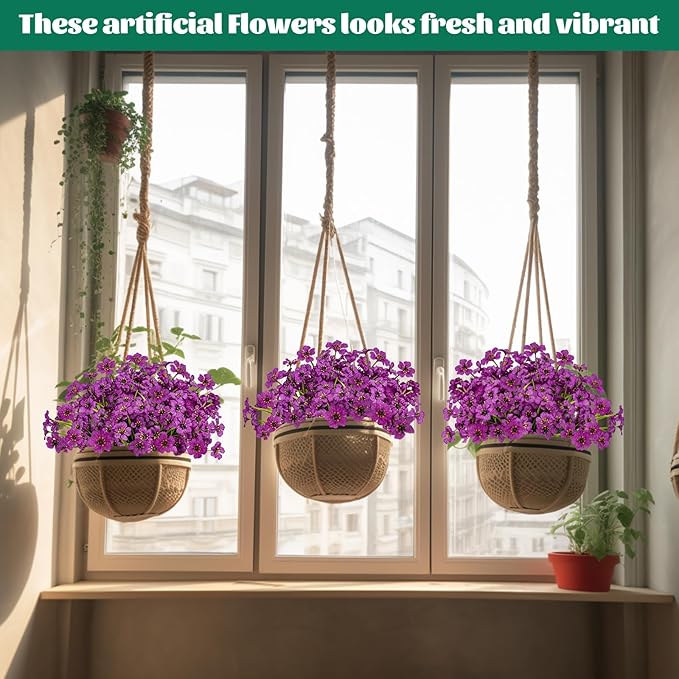 Lnoicy 12 Pcs Artificial Flowers for Outdoor,Plastic Flowers Decoration, UV Resistant Faux Flowers Shrubs, Artificial Plants for Indoor Outside Garden Home Wedding Farmhouse(Fuchsia)