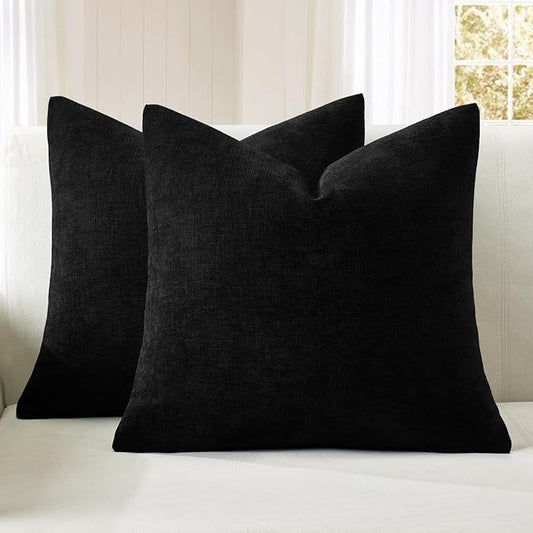 MIULEE Black Couch Pillow Covers 20x20 Inch, Set of 2 Soft Chenille Decorative Square Throw Pillow Covers Farmhouse for Sofa Living Room Bed
