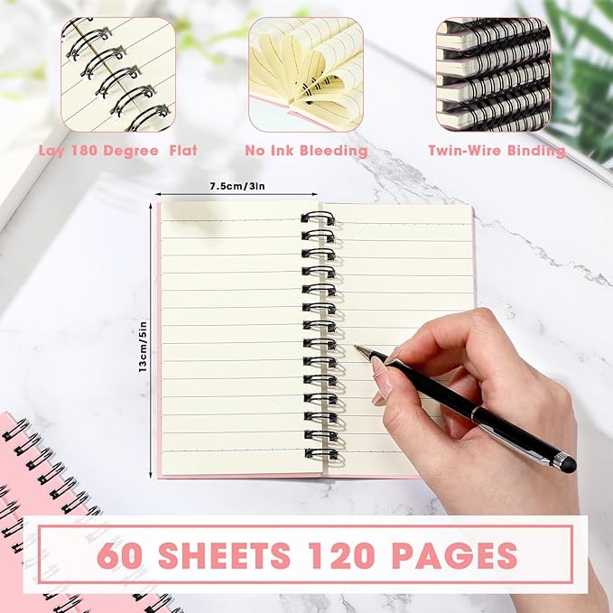 Jutom 18 Pcs Small Spiral Notebooks Memo Pads 3x5 Bulk Small Pocket Notebooks Mini Notepads with Lined Pages Mini Journals for Office Back to School Work Writing Supplies, 120 Pages (Pink)