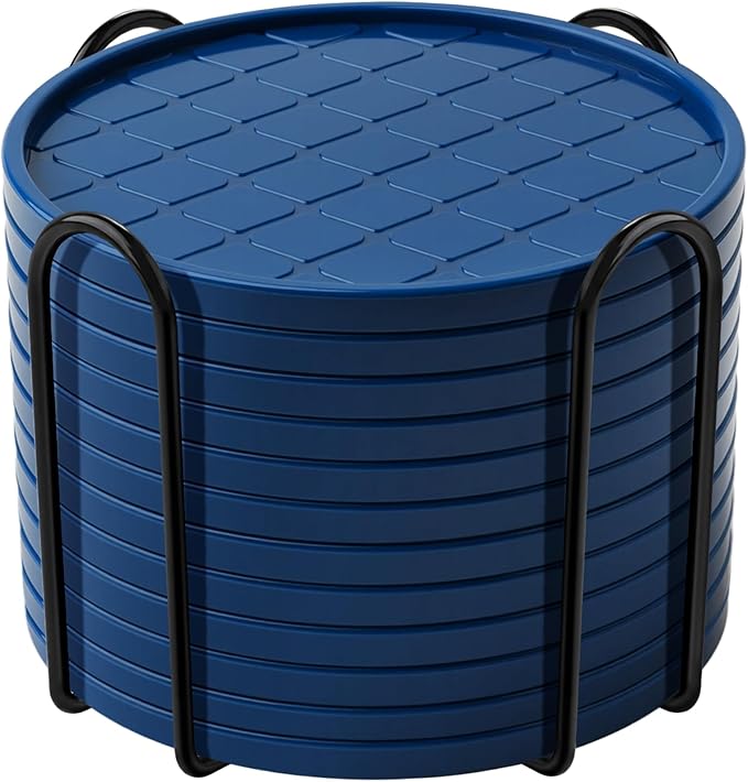 Coasters,Drink Coasters Set of 8 with Holder (Navy Blue, 12pcs)