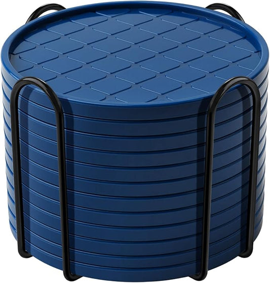 Coasters,Drink Coasters Set of 8 with Holder (Navy Blue, 12pcs)