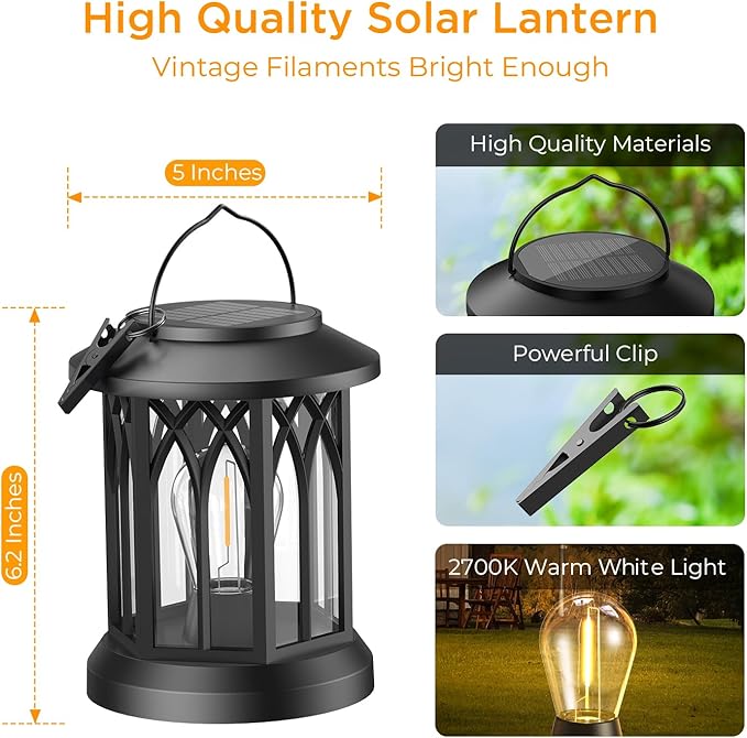 WdtPro 4 Pack Solar Lantern Outdoor Lights, Upgraded Bright Solar Lanterns Outdoor Waterproof, Hanging Solar Powered Lantern Over 12Hrs Lights for Outside Garden Yard Patio Tree Path Decor